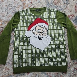 SSLR Men's Collection Ugly Christmas Sweater Green Ho Ho Santa Claus Face Size L